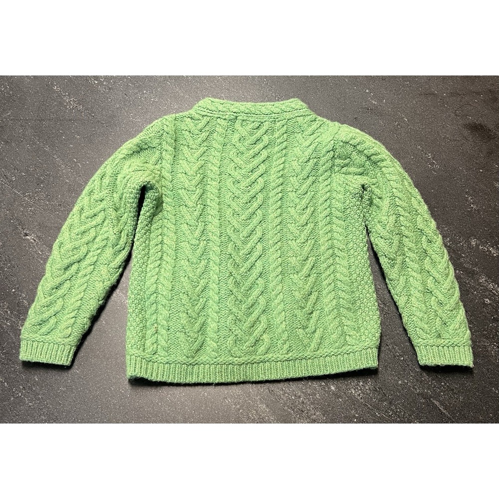 Aran Sweater Market Kids 6-7 Years Green Merino Wool Cable Knit‎ Sweater Ireland - Picture 4 of 6